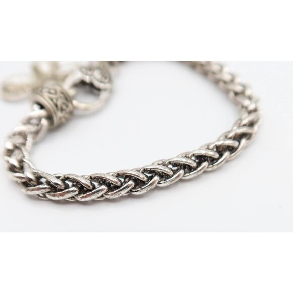 Byzantine Style Silver Tone Faux Pearl Rhinestone Cross Charm Chain Bracelet - Picture 4 of 7